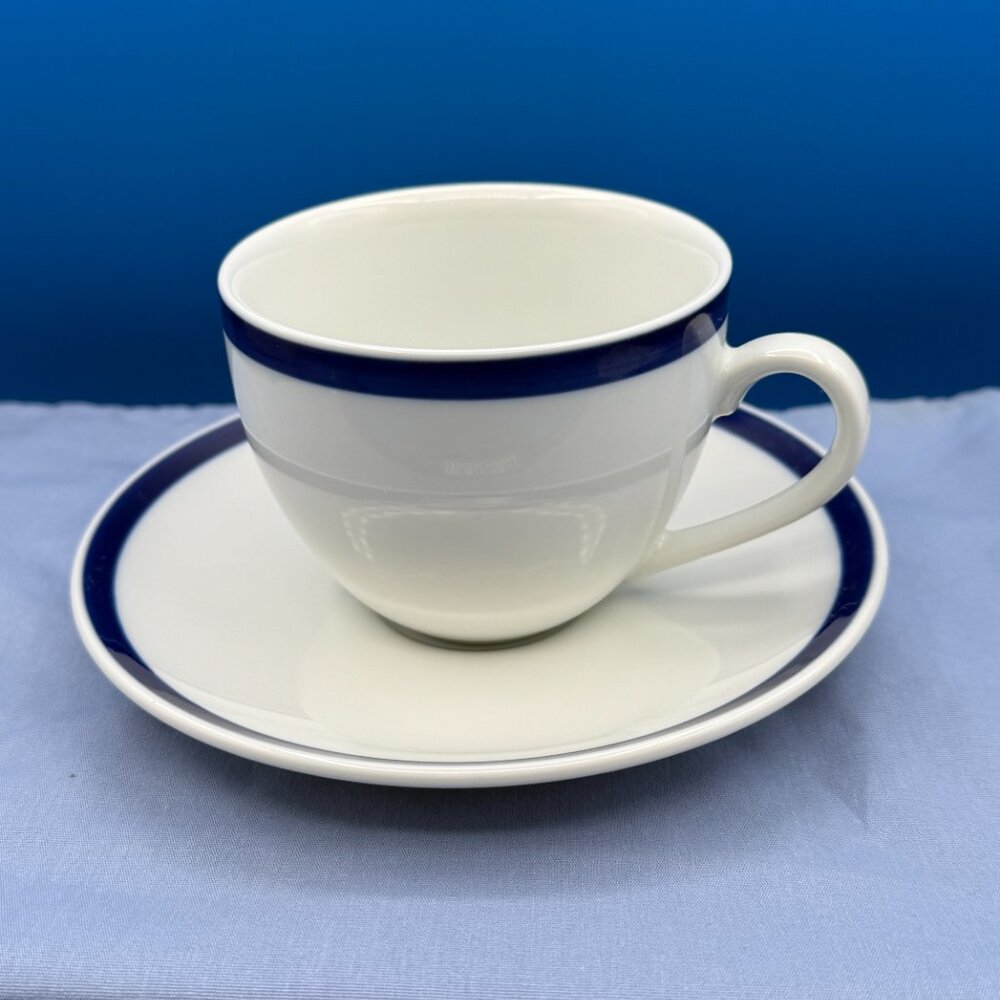 Williams Sonoma Brasserie Blue Stripe Porcelain Cup and Saucer Set of 3 - Picture 7 of 8